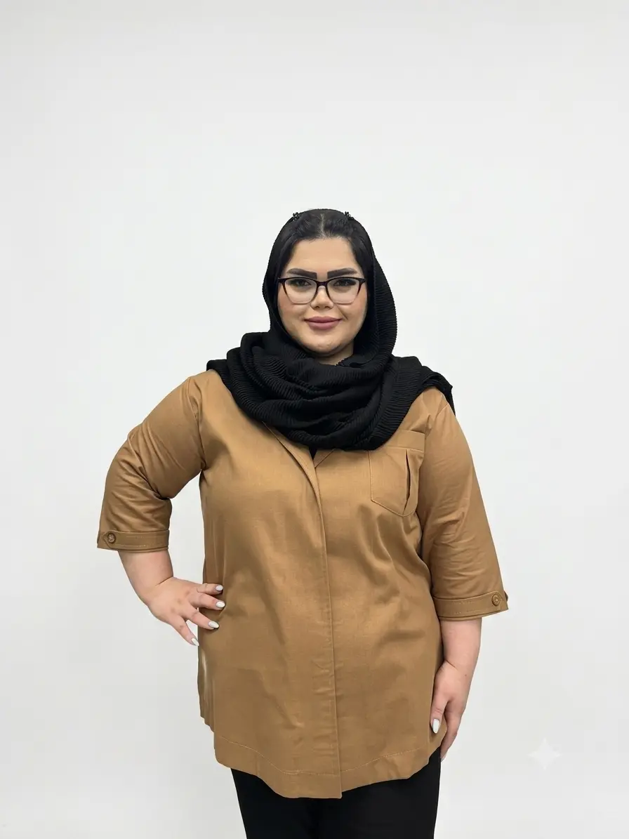 شومیز لینن سایز بزرگ زنانه مدل دو جیب مچ فلش